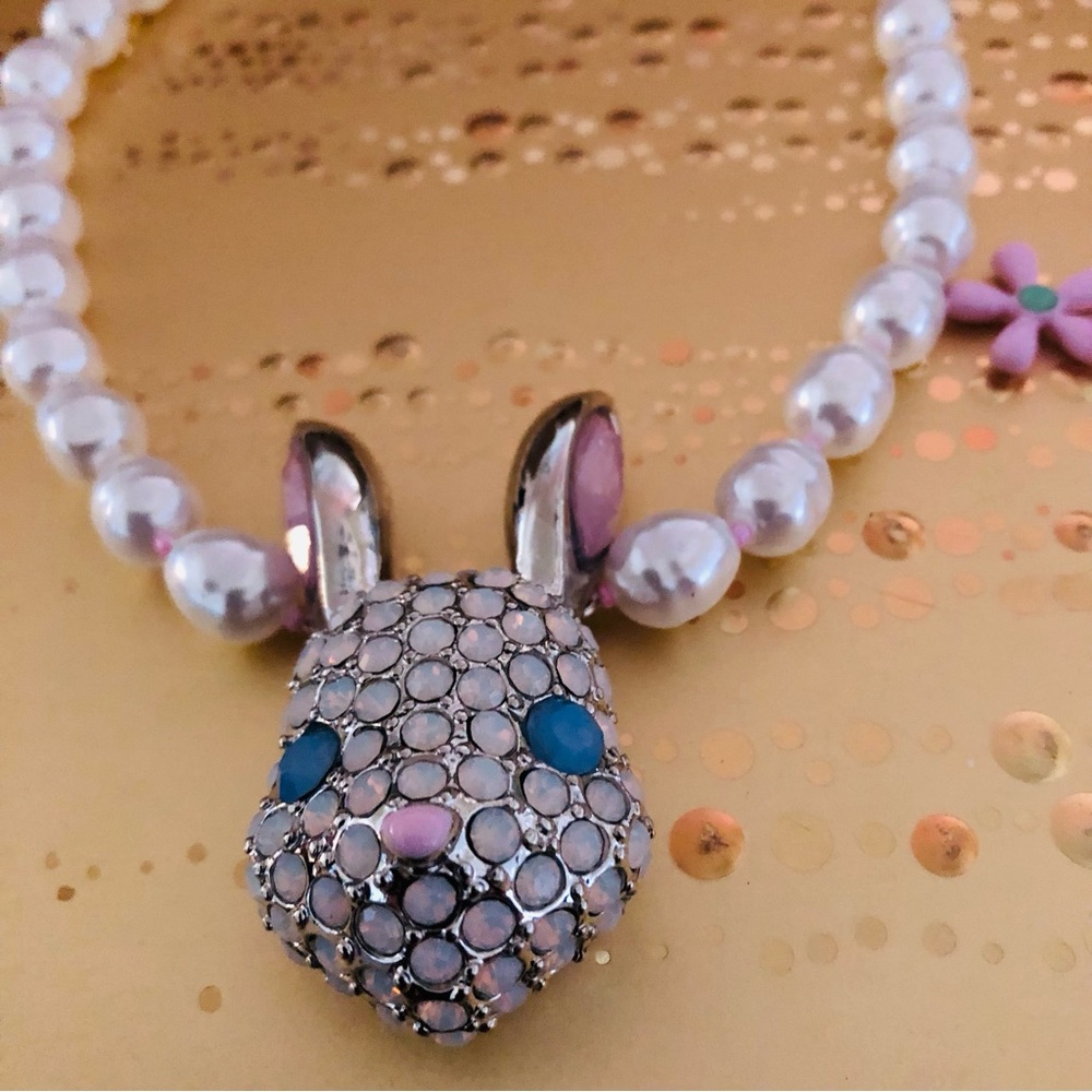 Authentic Betsey Johnson Necklace - Faux Pearl Bunny Rabbit, Spring Look, NWT